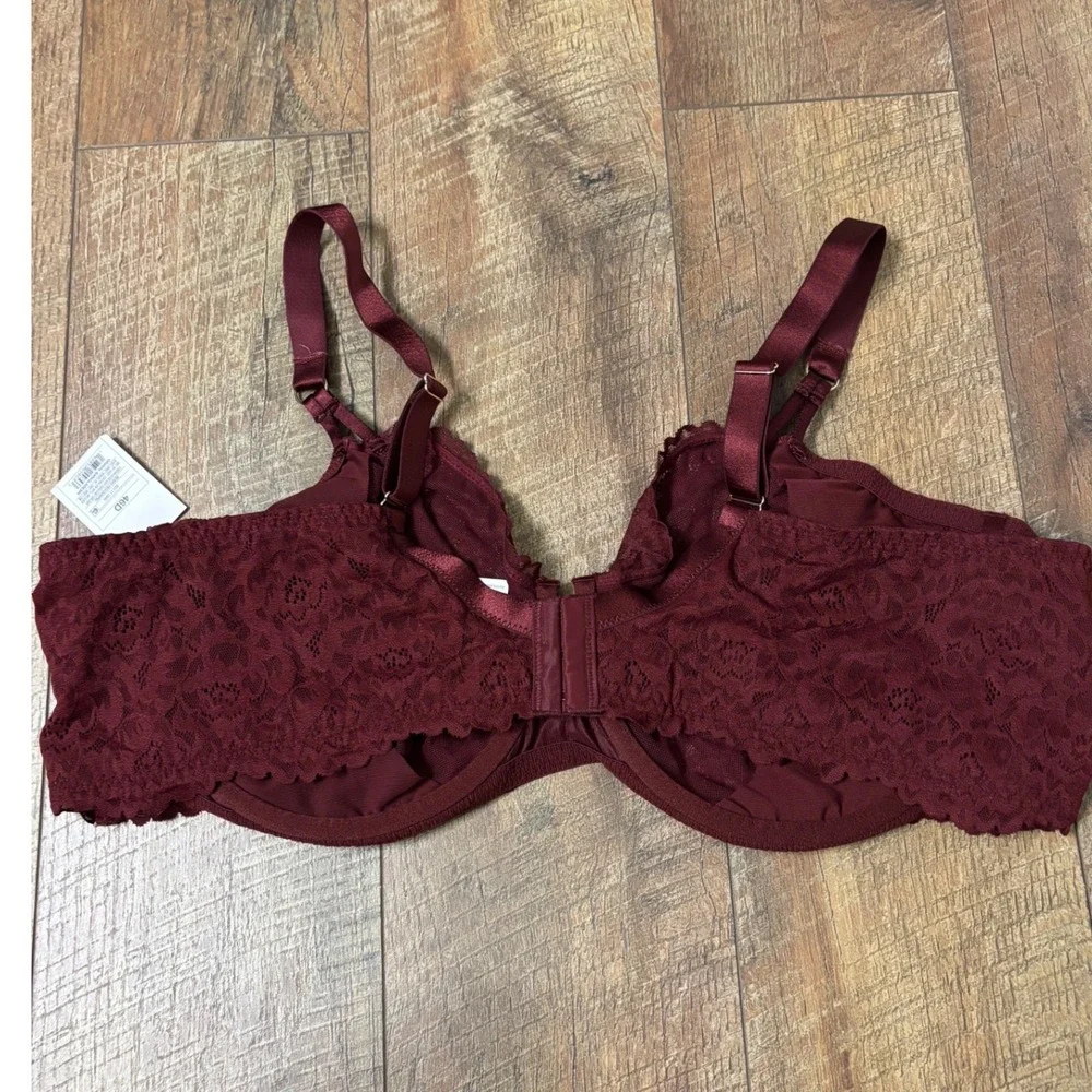 Auden 46D Lace Unlined Balconette Bra Womens Berry Red